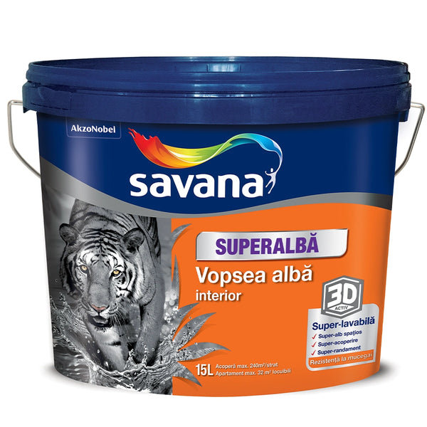 Savana vopsea superalba, interior, rezistenta la mucegai, 15L