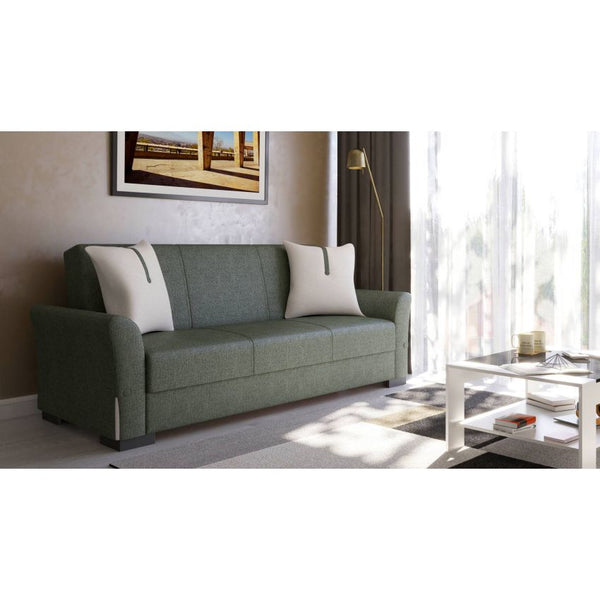 Canapea extensibila cu 3 locuri Mina, Verde/Crem
