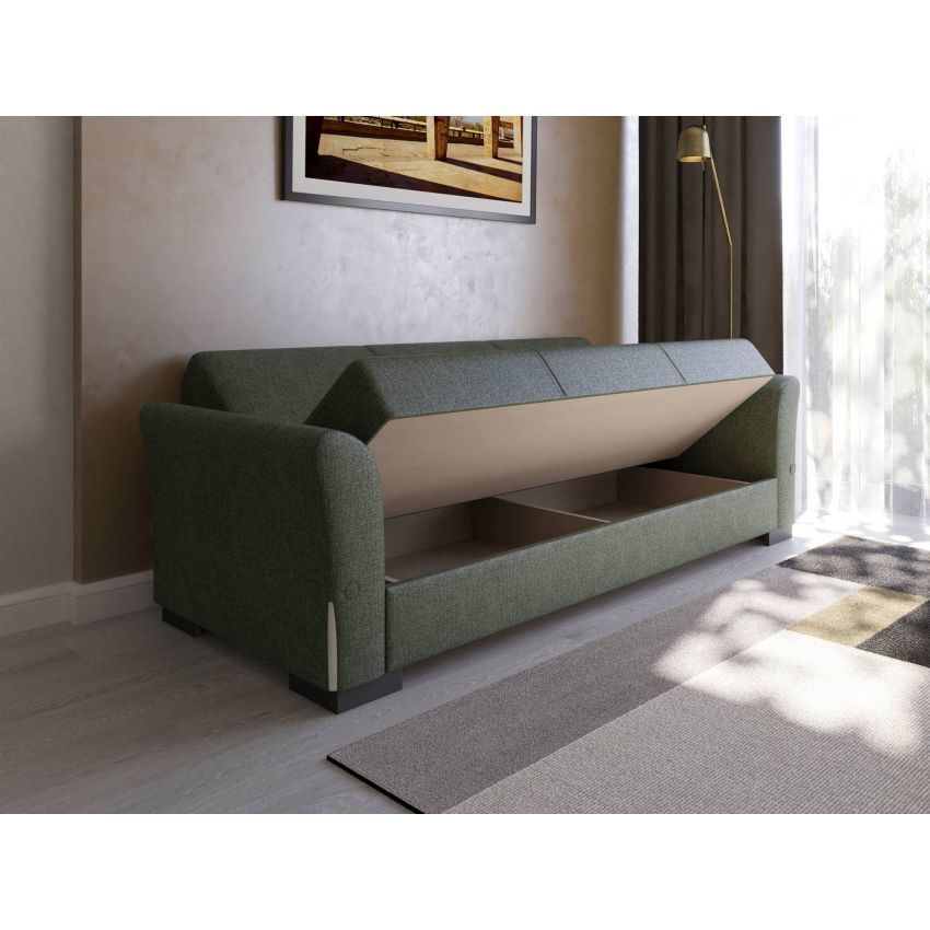 Canapea extensibila cu 3 locuri Mina, Verde/Crem