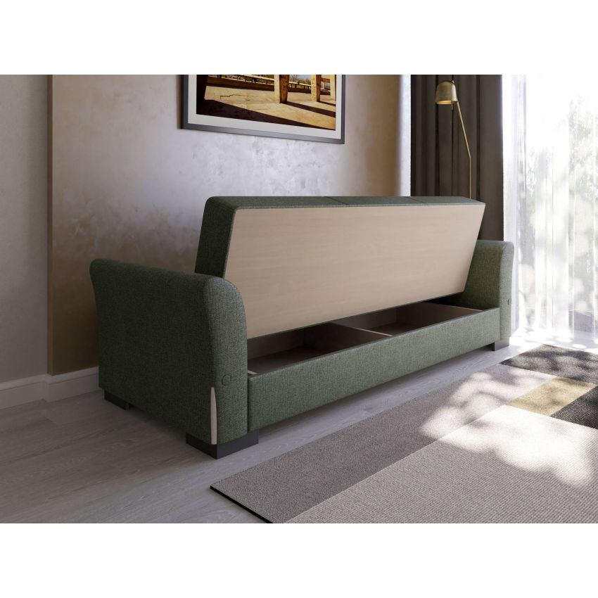 Canapea extensibila cu 3 locuri Mina, Verde/Crem