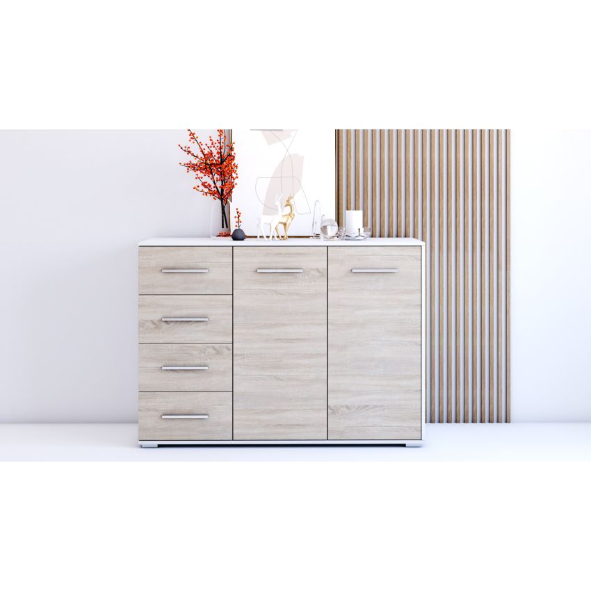 Comodă stela, 135x95x45 cm, alb/sonoma