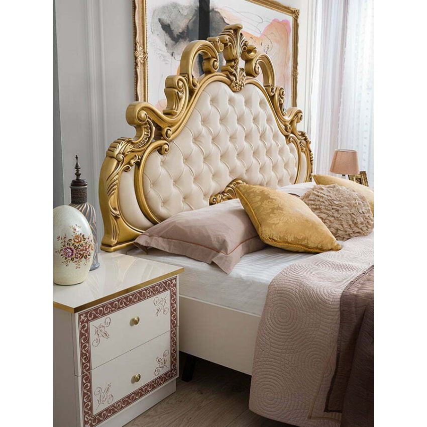 Dormitor grace, crem, pat 160x200 cm, dulap cu 6 usi, 2 noptiere, comoda