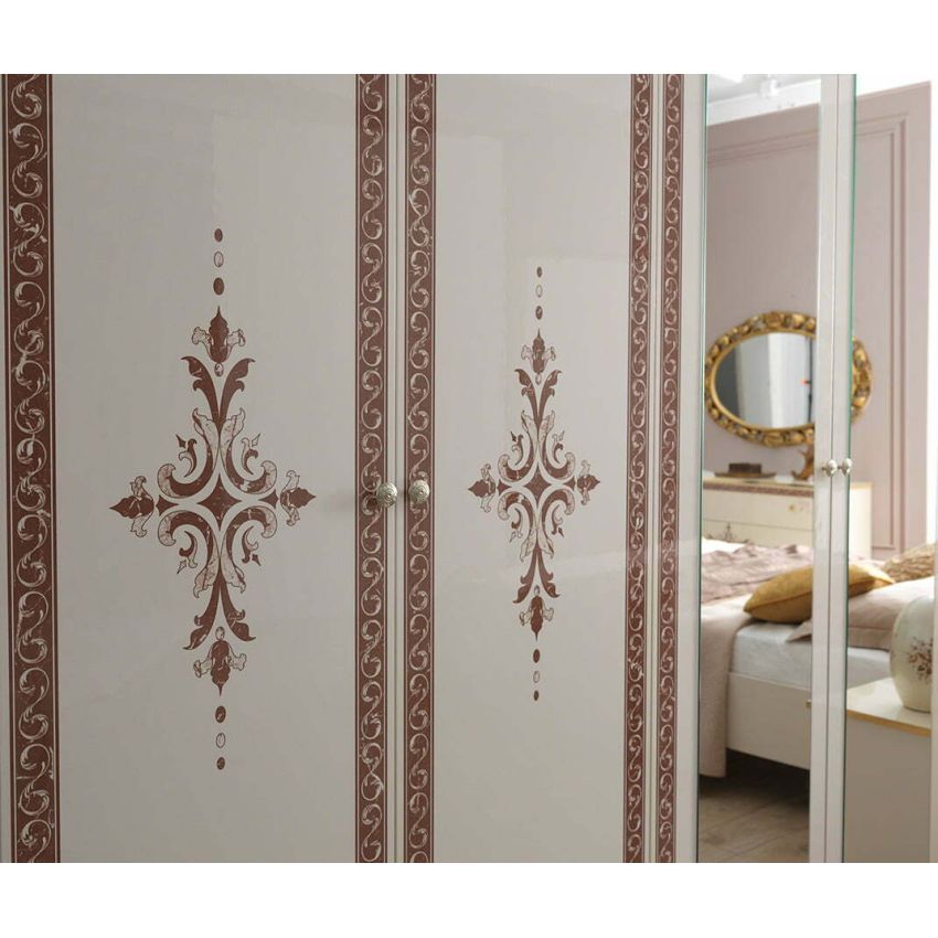 Dormitor grace, crem, pat 160x200 cm, dulap cu 6 usi, 2 noptiere, comoda