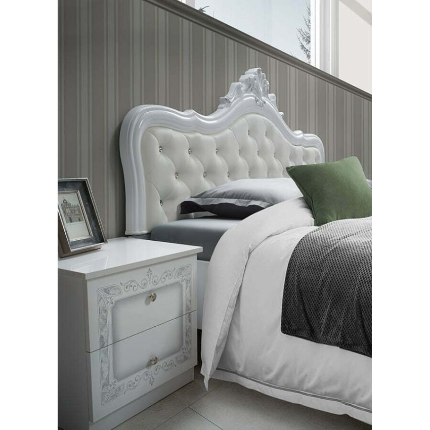 Dormitor Luisa, alb, pat 160x200 cm, dulap cu 6 usi, comoda, 2 noptiere