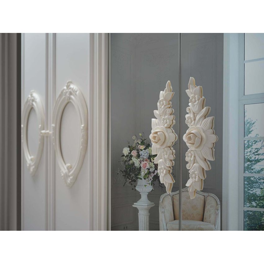 Dormitor Neli, crem, pat 160x200 cm, dulap cu 6 usi, comoda, 2 noptiere