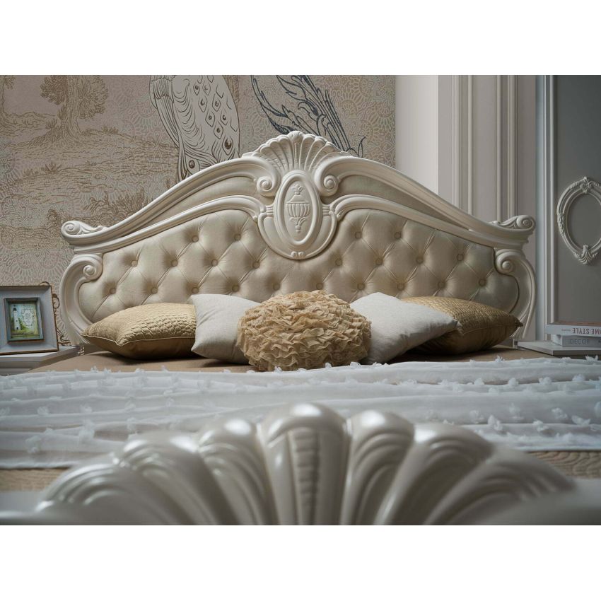Dormitor Neli, crem, pat 160x200 cm, dulap cu 6 usi, comoda, 2 noptiere