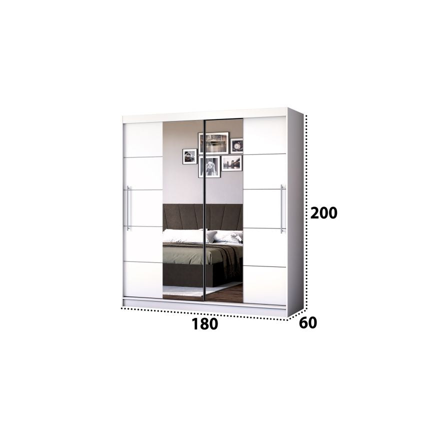 Dressing Radu cu oglinda, 180x200x61 cm, alb