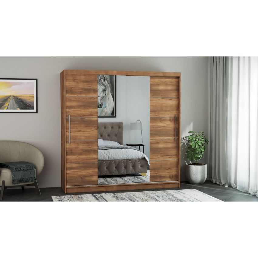 Dressing Sara, cu oglinda, 200x200x60 cm, Nuc