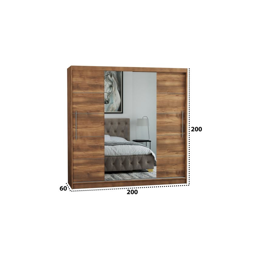 Dressing Sara, cu oglinda, 200x200x60 cm, Nuc