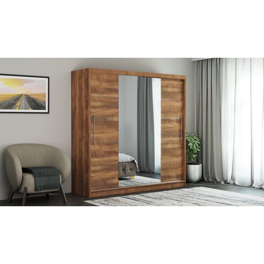 Dressing Sara, cu oglinda, 200x200x60 cm, Nuc