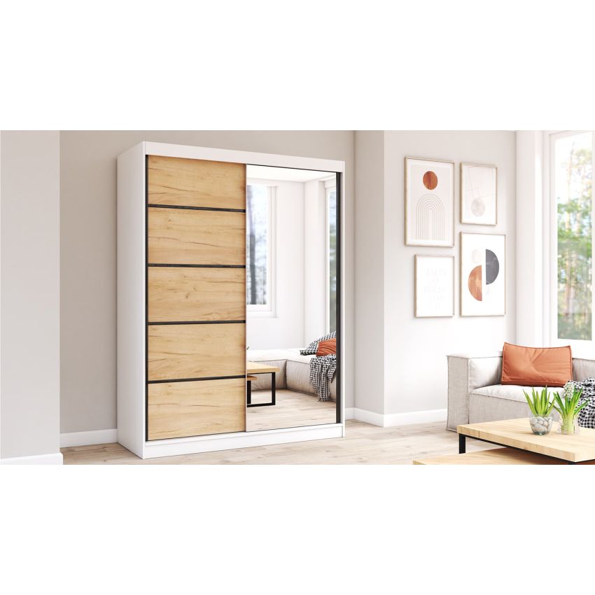 Dressing Gabriel cu oglinda, 150x200x61 cm, alb/stejar deschis