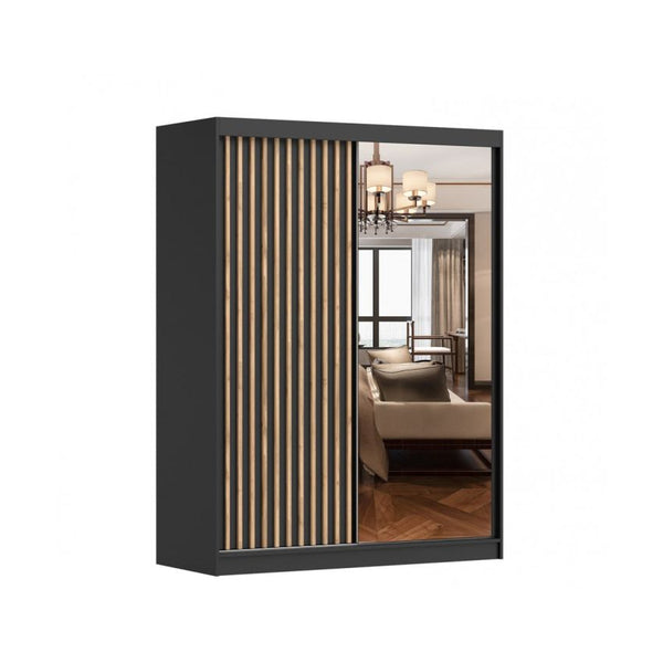 Dressing Gabriel Negru cu lamele artisan, cu oglinda, 150x200x61 cm