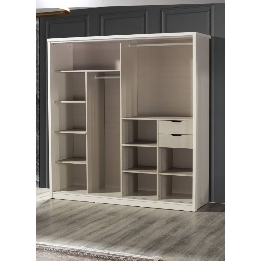 Dormitor Malta, alb, pat 160 x 200 cm, dulap cu 2 usi, 2 noptiere, comoda