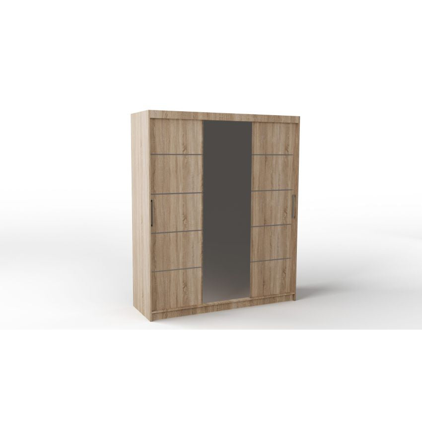 Dressing Ory, stejar sonoma, 3 usi, cu oglinda, 180 cm