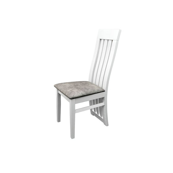 Scaun living S-104, tapitat, alb, tapiterie gri