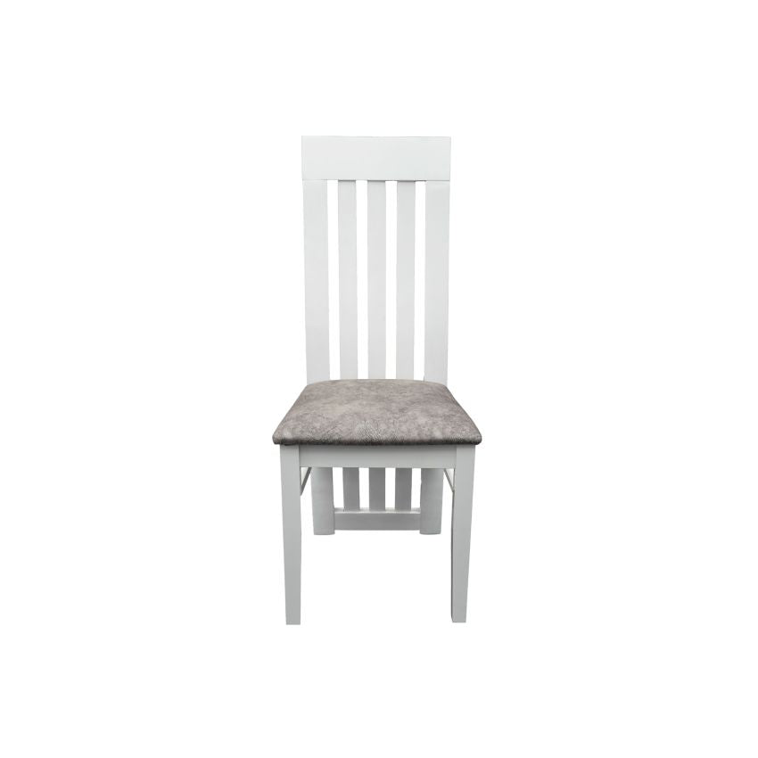 Scaun living S-104, tapitat, alb, tapiterie gri
