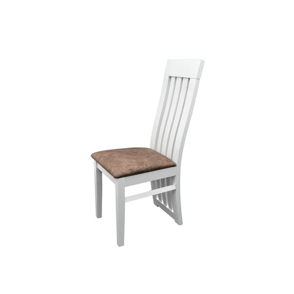 Scaun living S-104, tapitat, alb, tapiterie maro