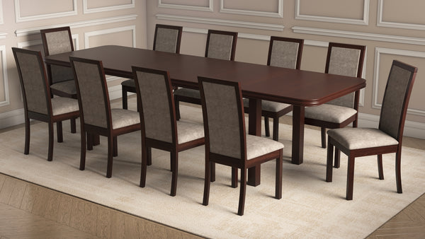 Set masa extensibila 160/240x90 cm MB-13 Venus8 cu 10 scaune tapitate Roma4 O 25b, nuc, lemn masiv de fag, MDF, stofa