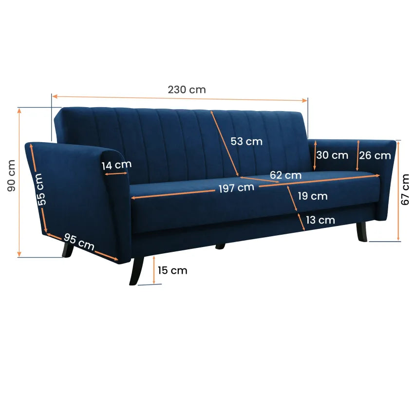 Canapea 3 locuri extensibila Linea, albastru