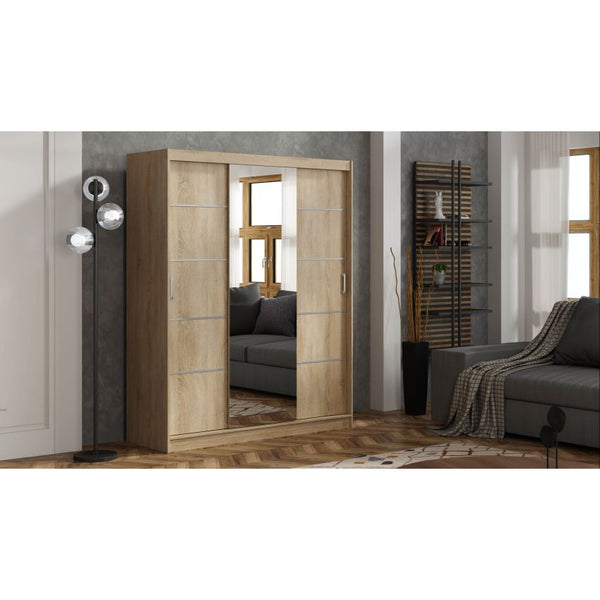 Dressing Ory, stejar sonoma, 3 usi, cu oglinda, 180 cm