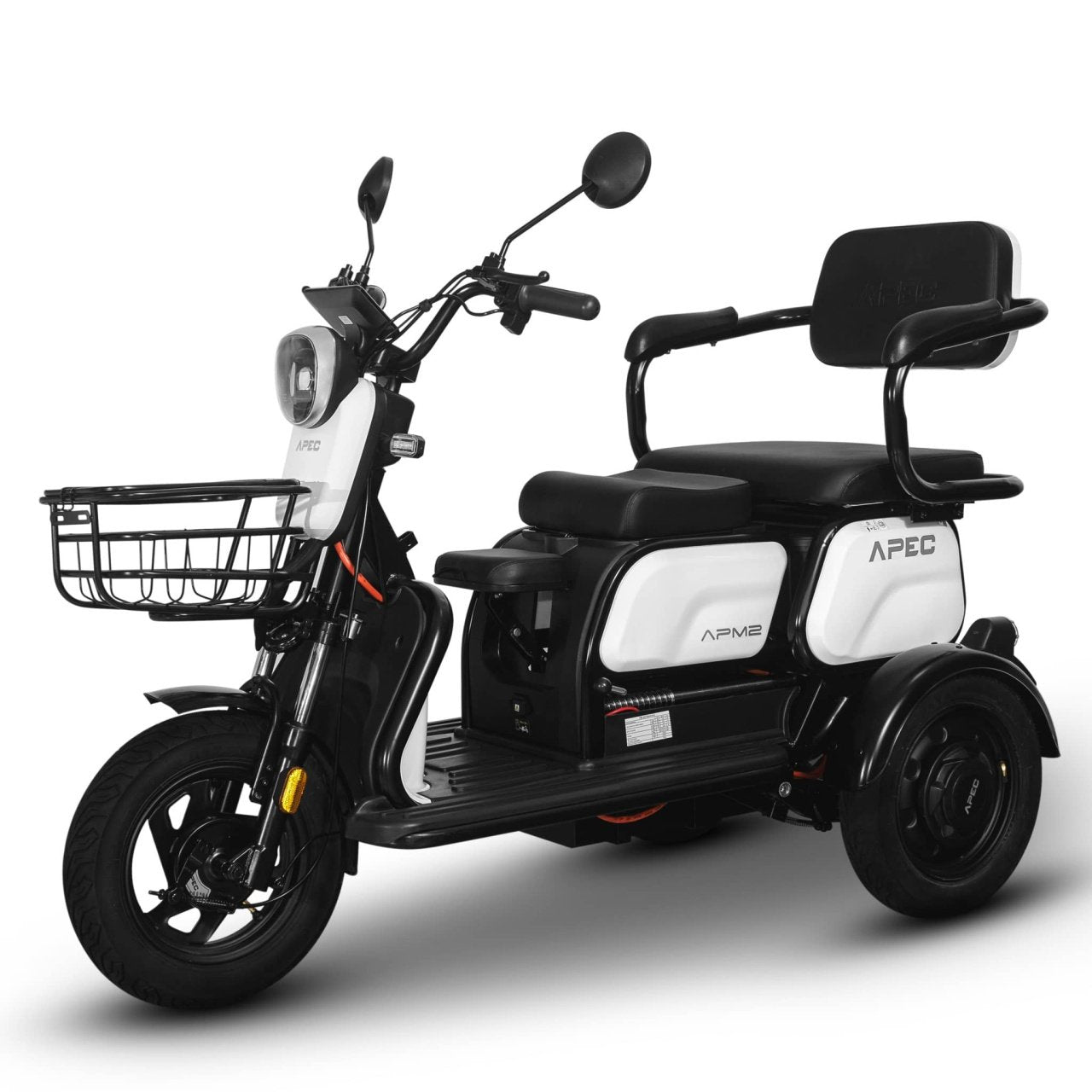 Triciclu Electric, Fara Permis, Motor 1000W, APM2 Alb, Autonomie pana la 36km, viteza maxima 25 km pe ora, Omologat RAR