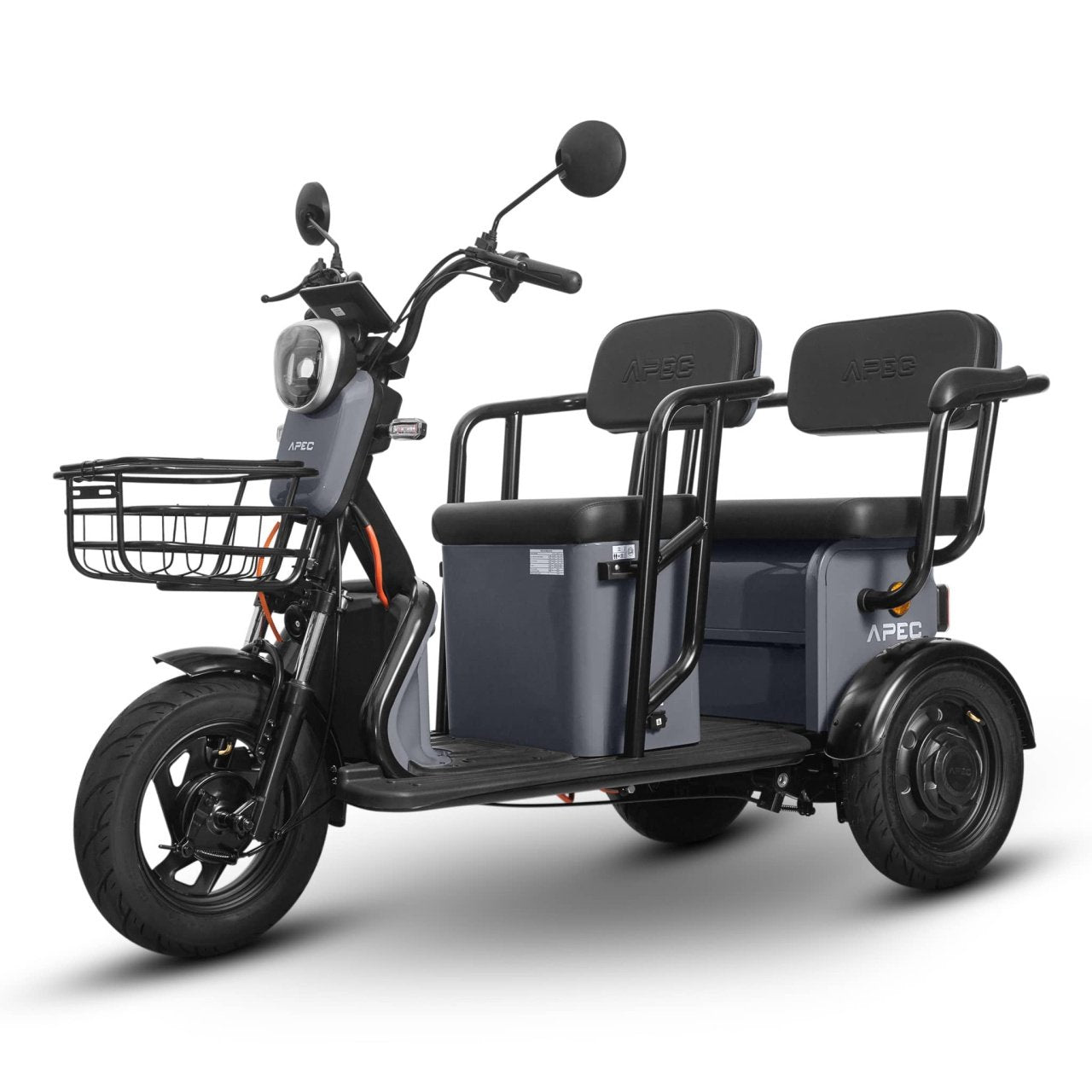Triciclu electric Voltarom APM5, 60V, 20 AH, 1000W, fara permis, 25km/h, Gri, autonomie pana la 40km