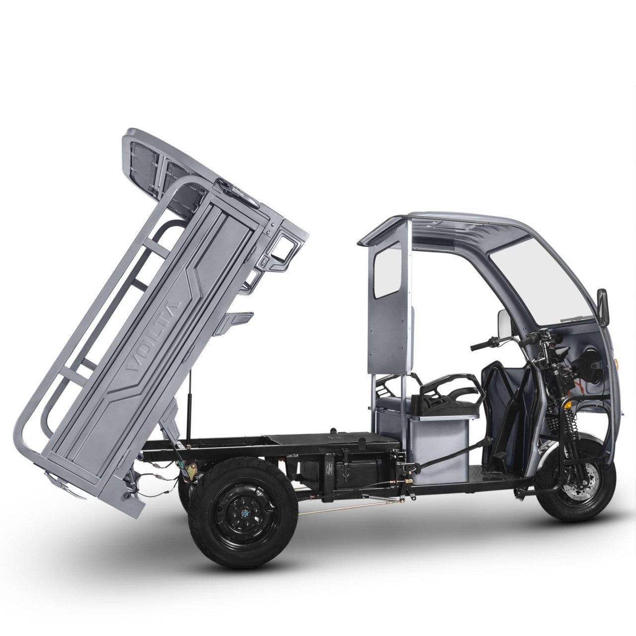 Voltarom Hercules, Motor 3900W, 72V, 120Ah, pana la 120Km autonomie, 25 km pe ora viteza maxima, FARA Permis, Triciclu Electric Tuk Tuk, Cu Cabină Gri